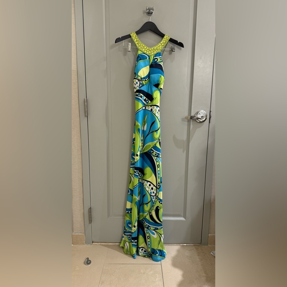 Y2K Vintage Betsy & Adam Maxi Psychedelic Print Dress Gown 6 Small